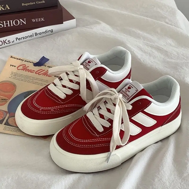 Women Shoes Vans - 2024 New Red Women Vulcanize Shoes