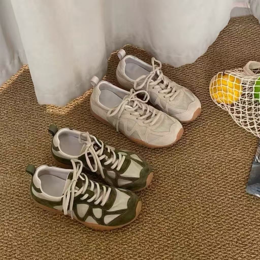 Women Shoes For Walking - Vintage Patchwork Lace Up Sneakers For