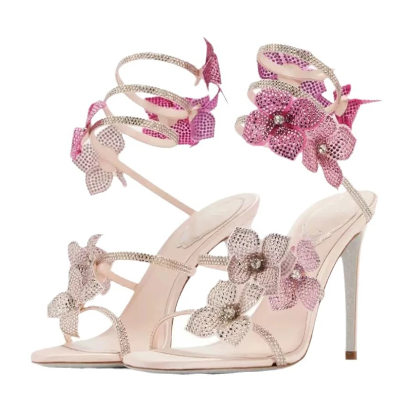 Ankle Strap Heels - Eilyken Sexy CRYSTAL Flower Thin High