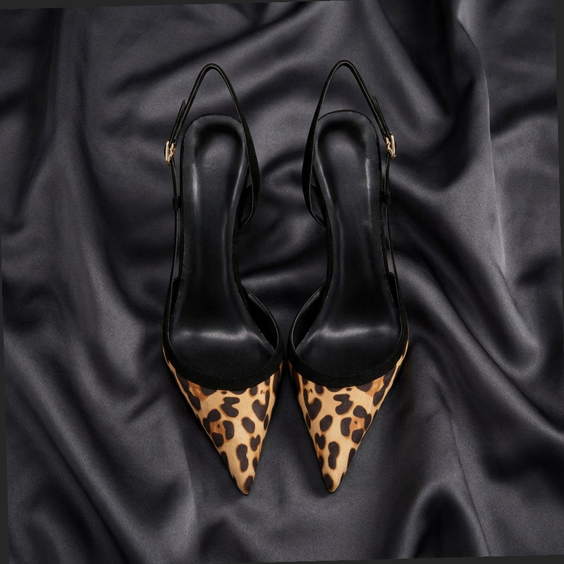 Leopard Print Heels - Yuejinlong #YJ26-802, Black Suede Leopard-Print Ankle-Strap