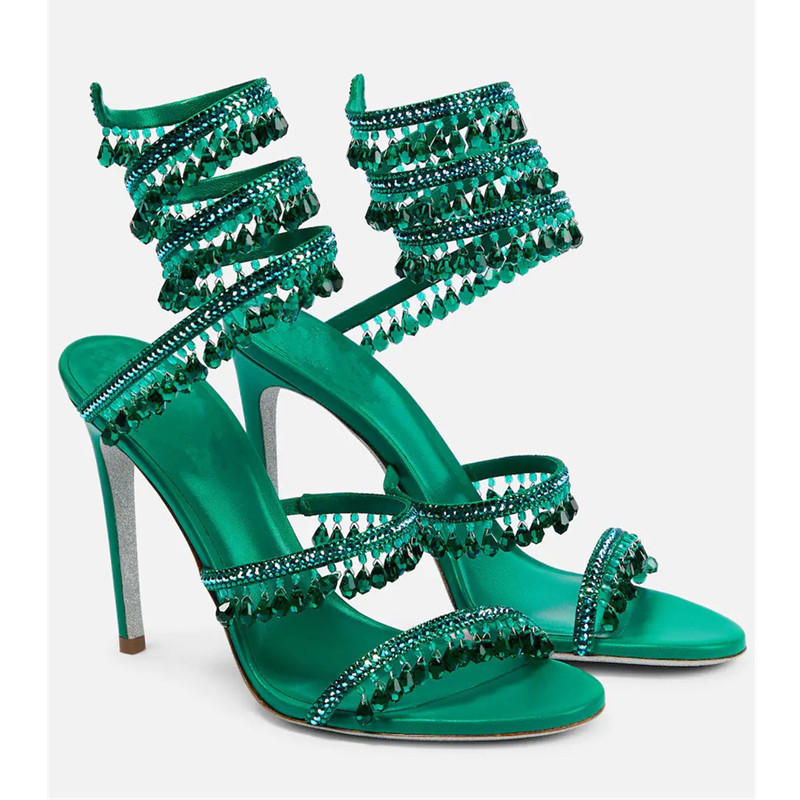 Sexy Green Crystal Fringe Stil - Ankle Strap Heels recension och pris